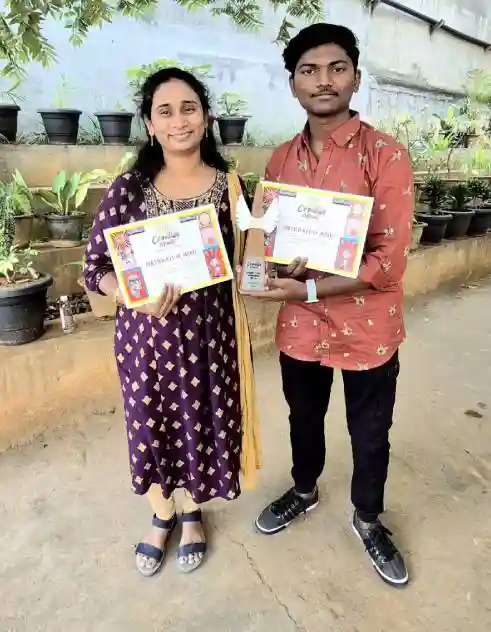 Aitham Manoj and Navya, 1st prize winners for an AI-generated short movie