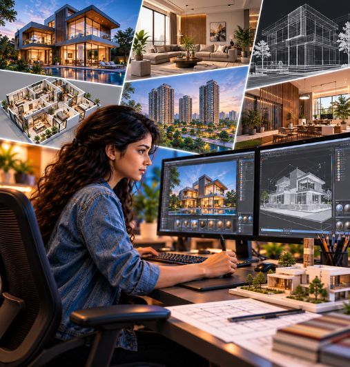 Students learning architectural visualization at Arena Animation Kukatpally