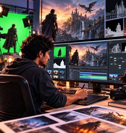 Students learning VFX compositing at Arena Animation Kukatpally