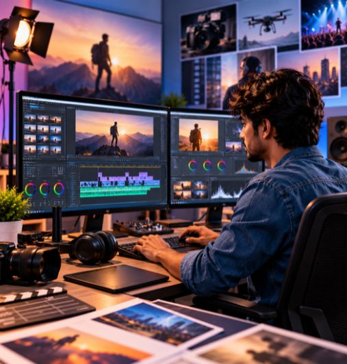 Students learning video editing at Arena Animation Kukatpally